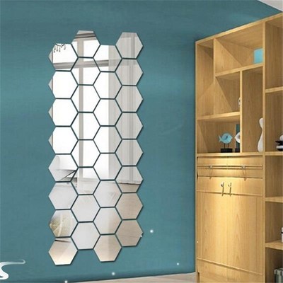 12Pcs 3D Mirror Wall Sticker Home Decor Hexagon Decorations