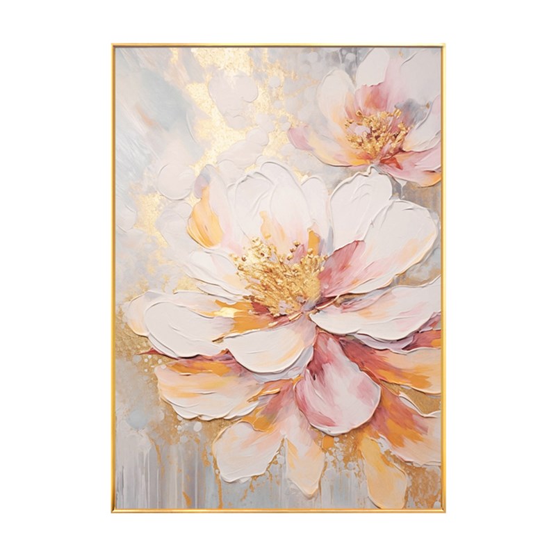 纯手绘油画金粉牡丹花餐厅装饰画现代轻奢客厅玄关背景墙大幅挂画图片