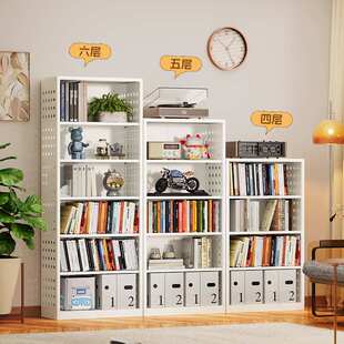 钢制书架置物架儿童绘本架多层落地书柜客厅简约带背板收纳储物架