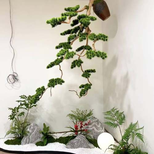 新中式悬挂仿真迎客松中国风吊挂假树松树倒挂绿植造景装饰玄关