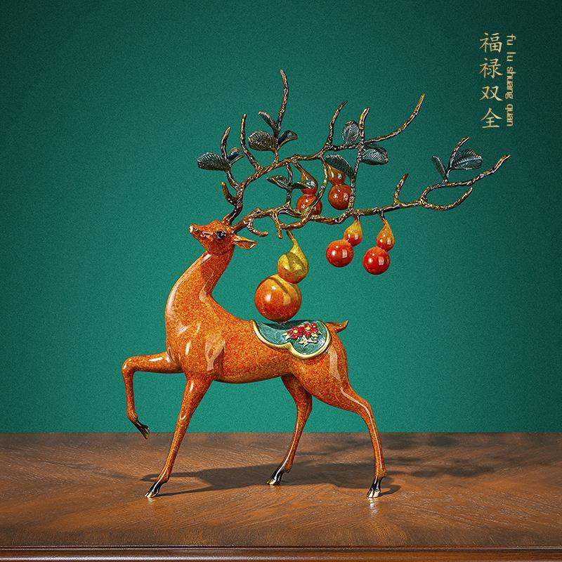 福禄双全摆件玄关装饰生日祝寿寿礼长辈礼物福鹿贺寿礼品工艺品