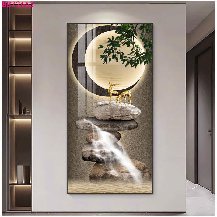 石来运转入户玄关现代轻奢走廊过道装饰画流水生财壁画新中式挂画