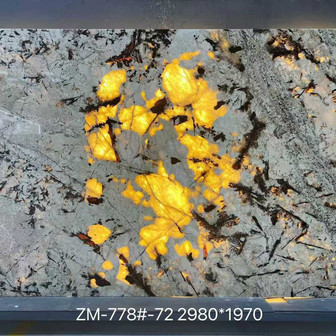 巴西透光奢石电视背景墙 天山暮雪大理石桌面石材岛台吧台