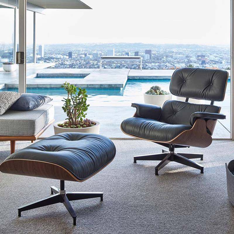 单人沙发Eames伊姆斯躺椅子意式轻奢真皮阳台懒人旋转设计师实木