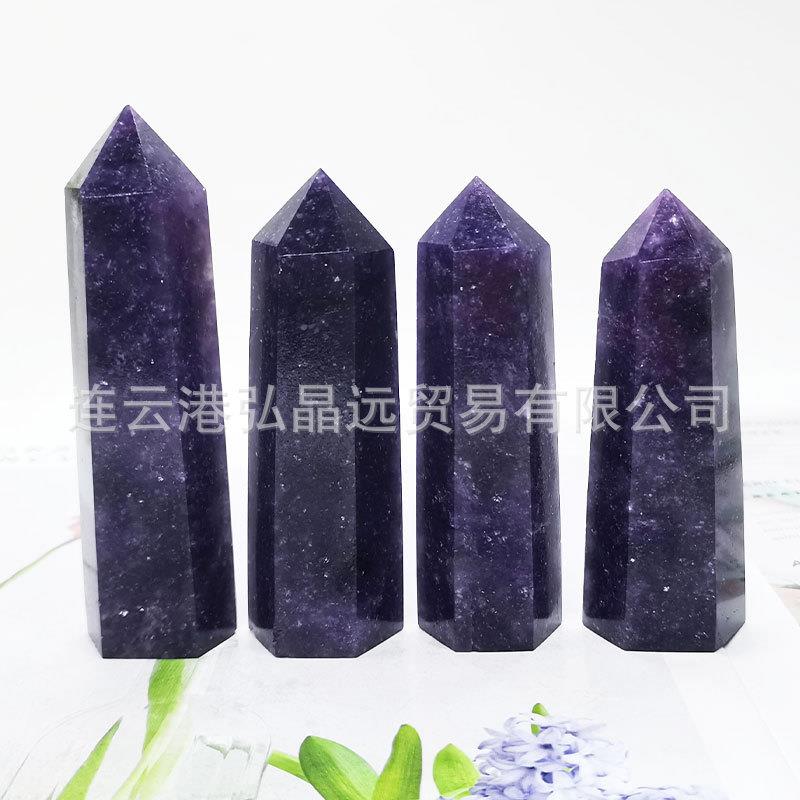 弘晶远水晶天然紫云母六棱柱云母石水晶柱单尖柱原石打磨厂家