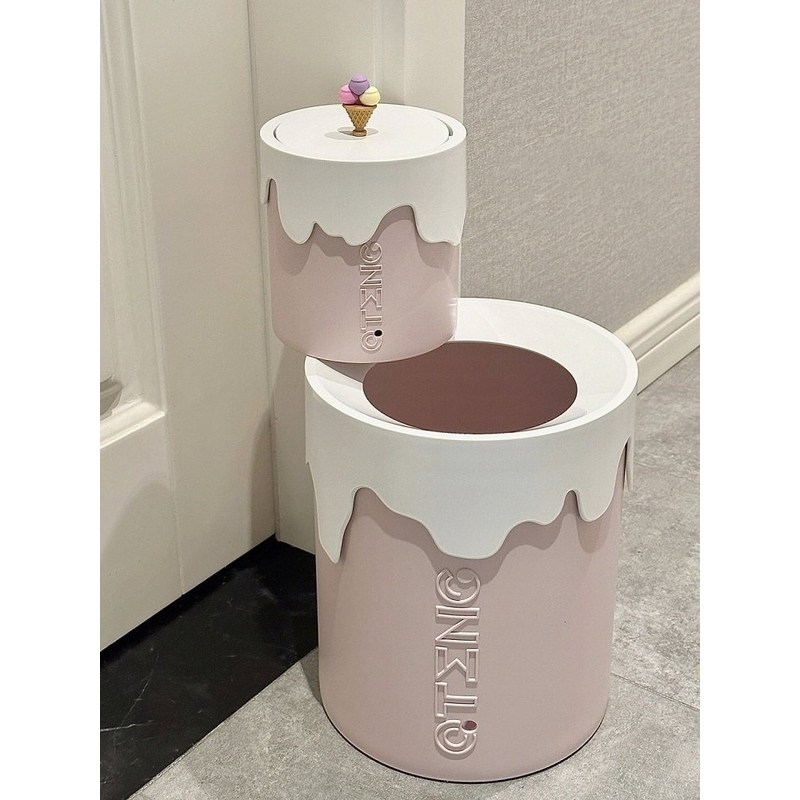 冰激凌满了垃圾桶卡通可爱简约桌面客厅卧室家用带盖厨房创意摇盖