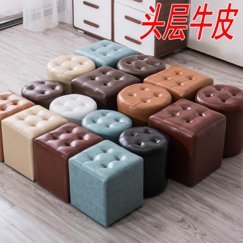 新品皮凳子 欧式皮墩沙发凳方凳客厅茶几矮凳家用坐墩换鞋凳圆凳