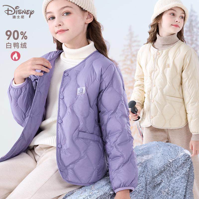 迪士尼女童秋冬轻薄白鸭绒内胆