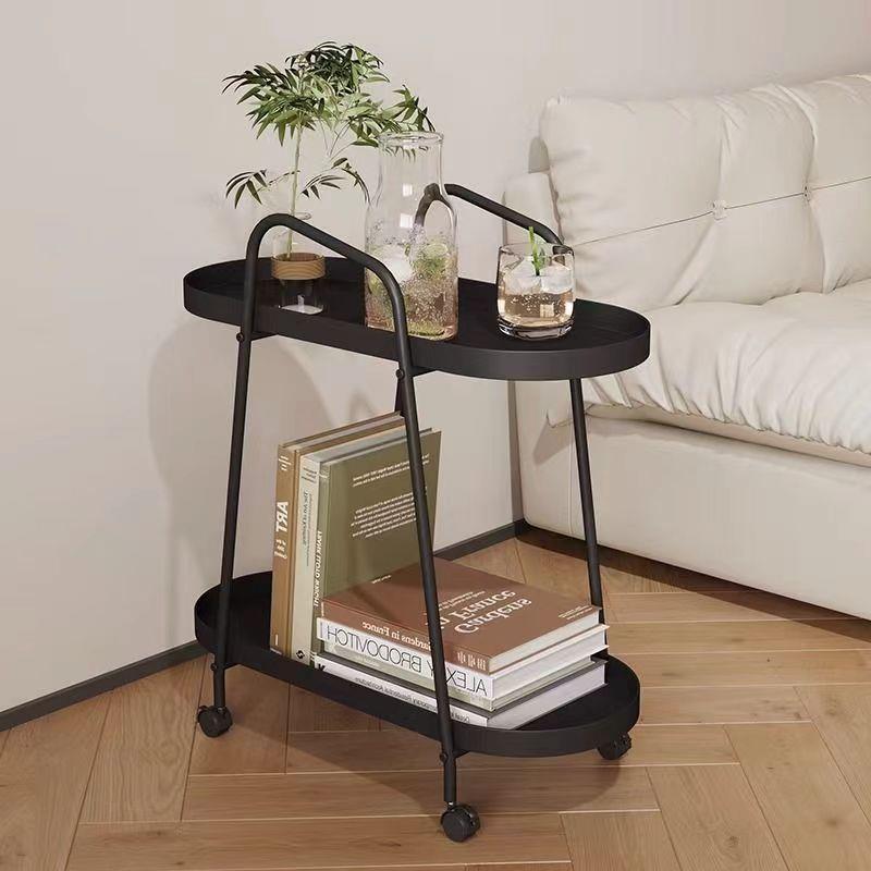 奶油风简约现代铁艺落地式床头柜可移动带轮花架客厅沙发旁置物架