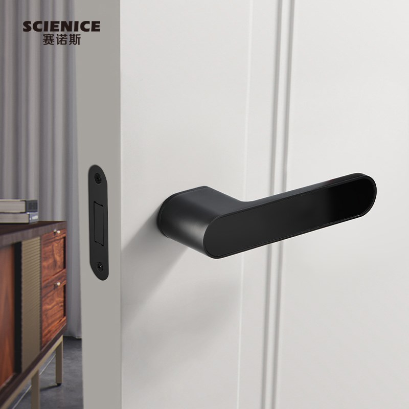 现代意式极简黑白生态门锁室内卧室E房门通用型磁吸静音家用门把