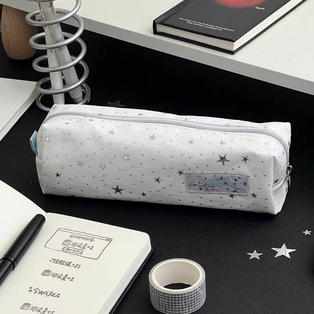 韩系星星波点帆布笔袋ins风学生大容量桌面文具收纳铅笔袋少女心