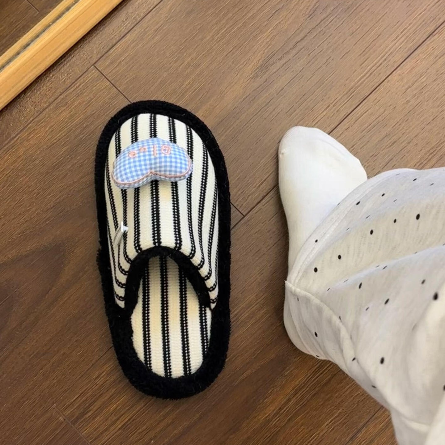 拼色条纹小狗棉拖鞋女可爱冬季室内居家保暖防滑厚底可外穿学生党