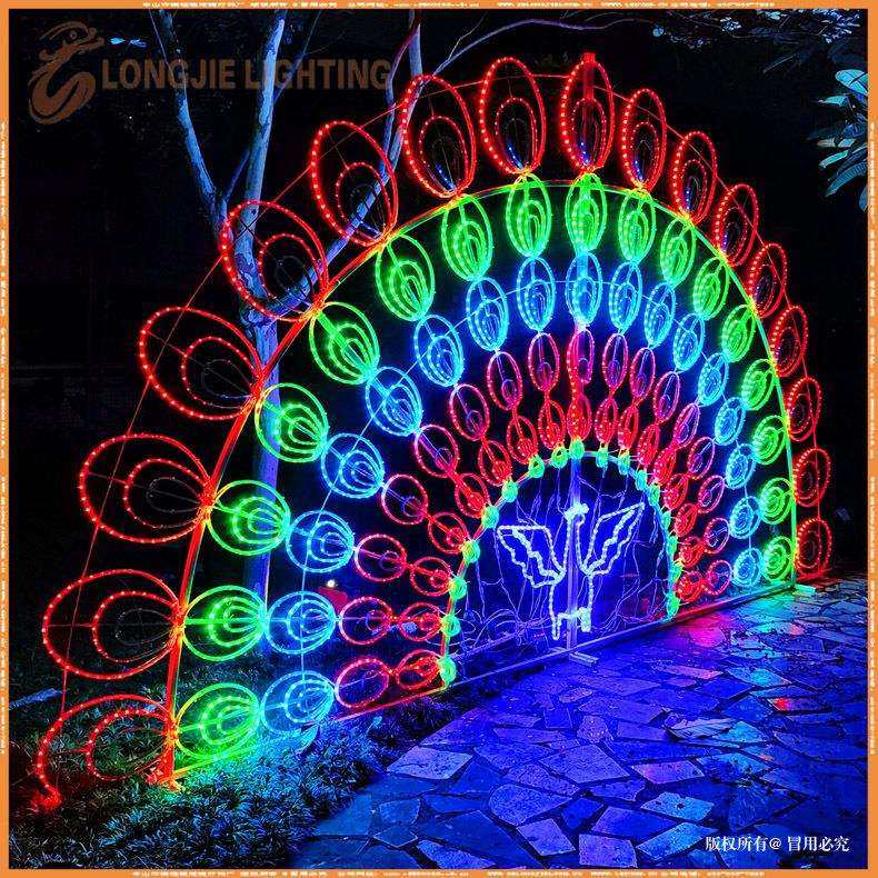 长4.6米 2D平面全彩DMX512孔雀图案灯 景区公园亮灯灯饰