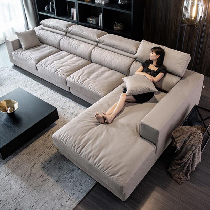 意式轻奢猫爪皮贵妃沙发简约客厅免洗科技布艺沙发磨砂布转角沙发