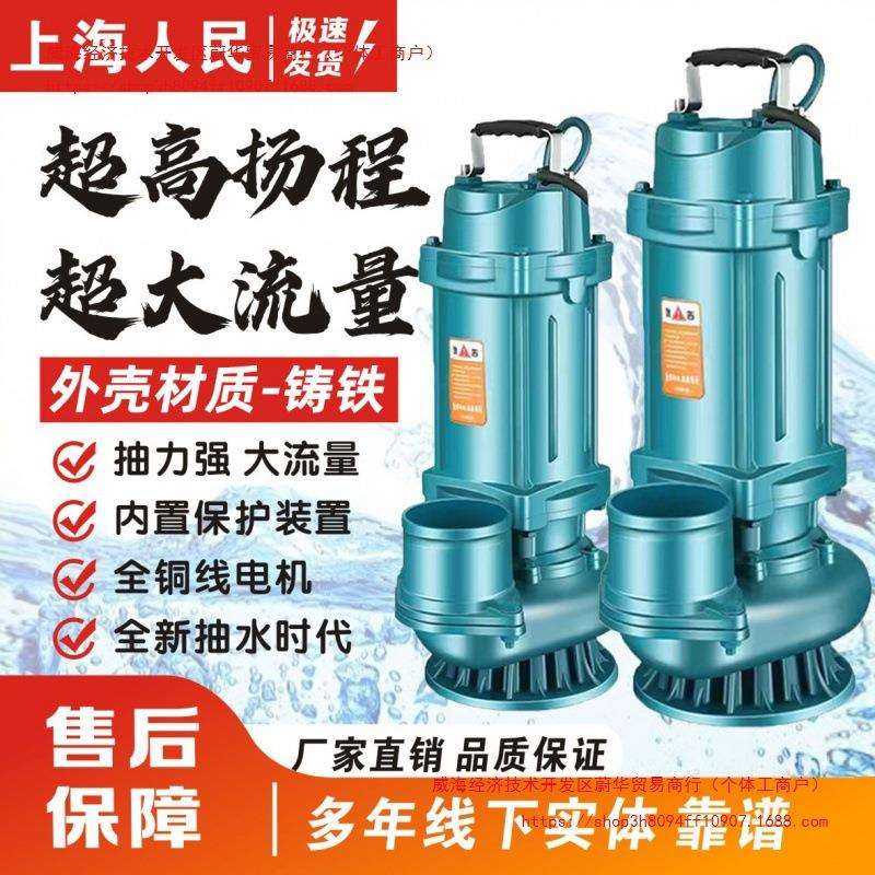 上海人民铁壳潜水泵3寸4寸清水泵220V农用灌溉高扬程排污抽水机
