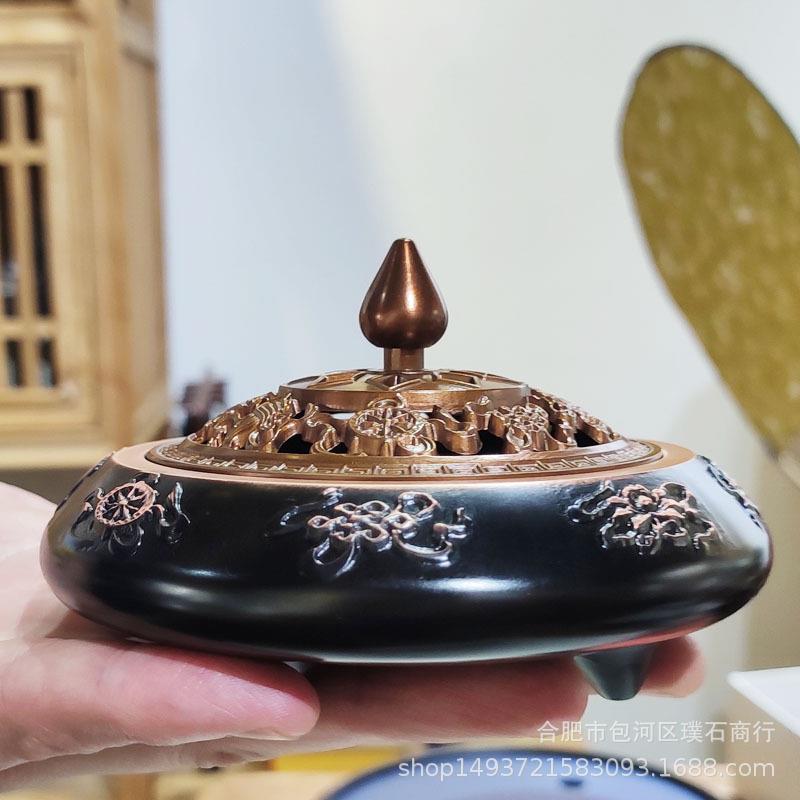 撞色八宝扁三足红黑色浮雕炉林芝墨脱阿里地区旅游纪念品(现货)