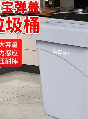 白云B-036C大号免手动垃圾桶加厚带翻弹盖80L物业方形窄高桶