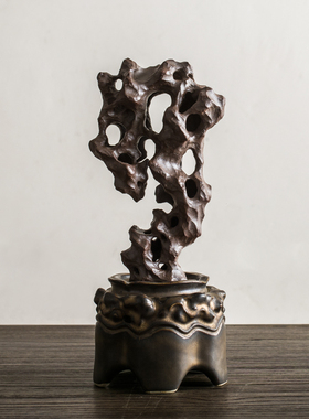 创意手工陶瓷太湖石香炉r摆件假山摆件中式客厅书房装饰陶瓷塔香