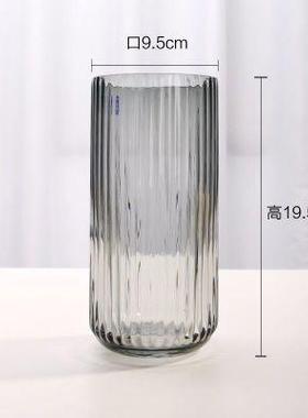 U系列柱式玻璃花瓶竖式条纹简约罗马客厅花器Q家居装饰插花瓶摆设