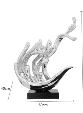 现代中式玄关酒店客厅桌r面招财雕塑摆件样板房抽象电镀艺术装饰