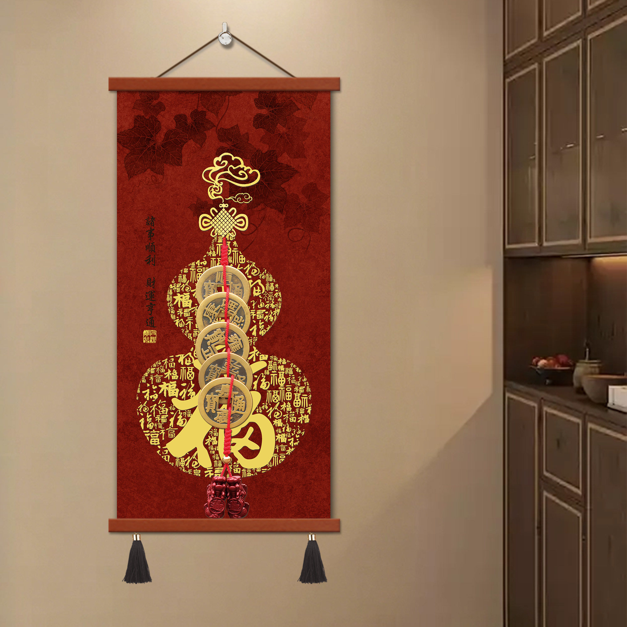 新中式百福图玄关装饰画福字红色葫芦新年喜庆挂画客厅办公室墙壁