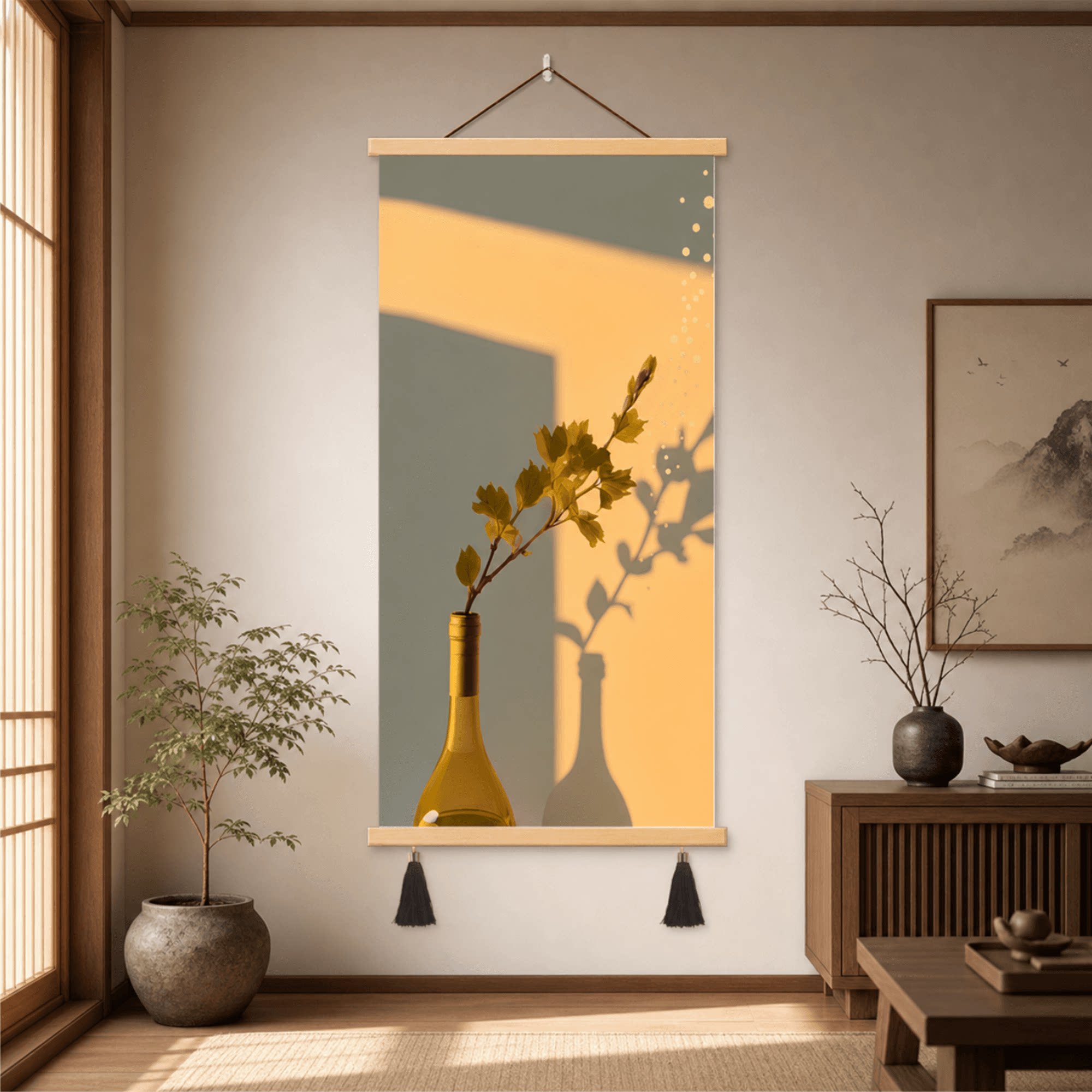 日式侘寂风玄关装饰画新中式客厅背景墙挂画轻奢光影艺术壁画软装