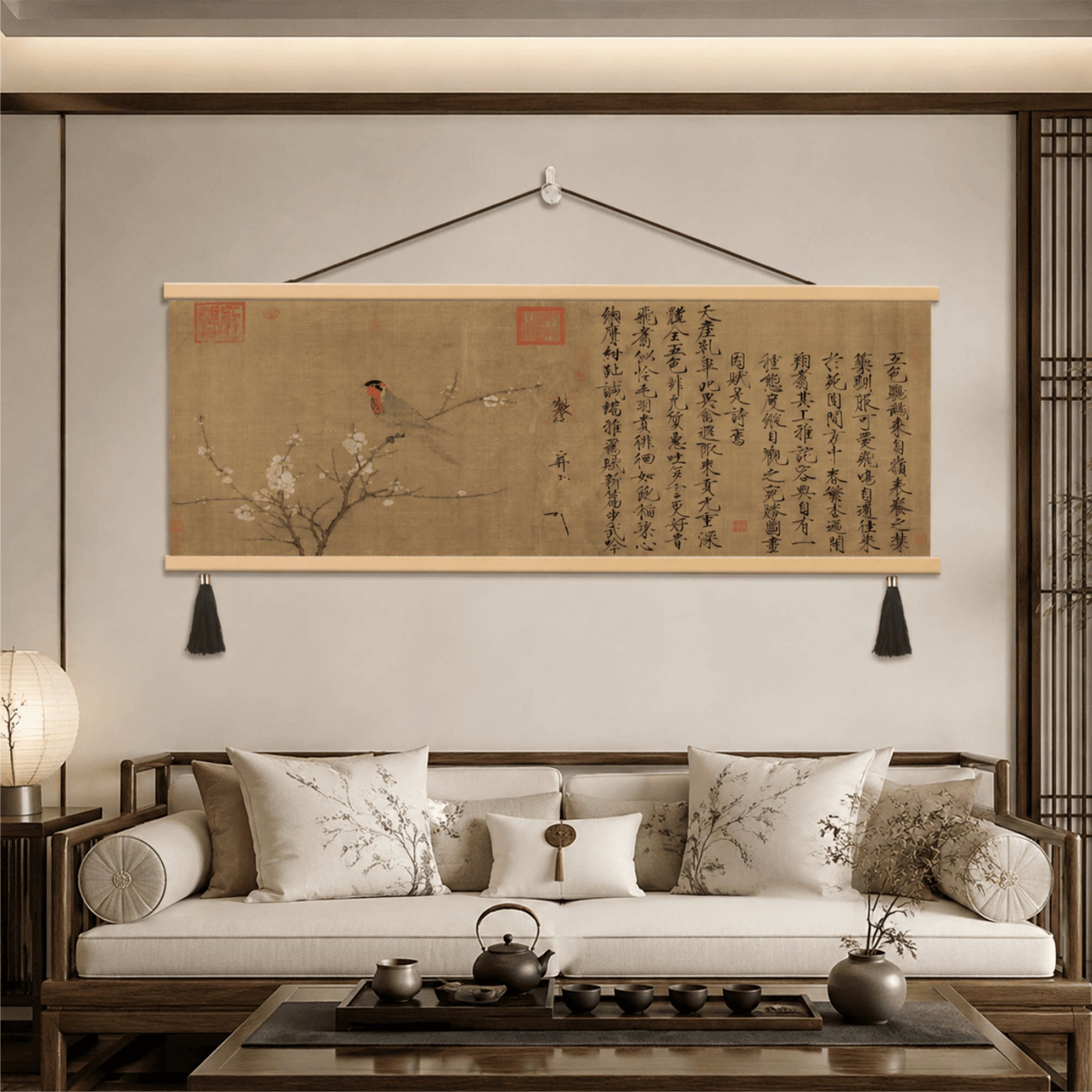 新中式客厅沙发背景墙挂画宋徽宗五色鹦鹉图书房茶室古典装饰挂画