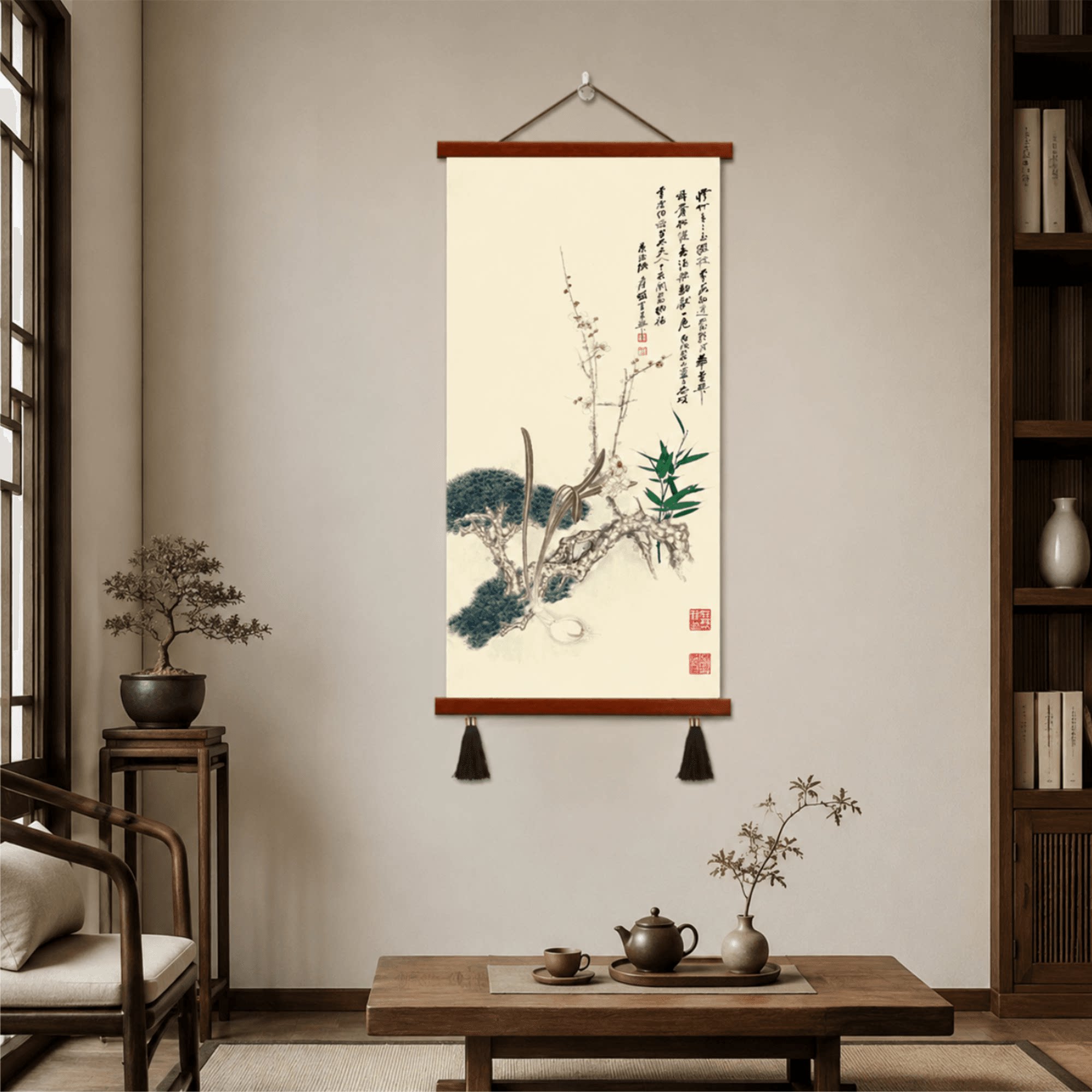 新中式松竹梅兰国画装饰挂画客厅书房茶室玄关墙面背景墙装饰壁画