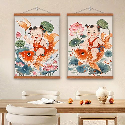 年画娃娃送子图宝宝画墙面挂画