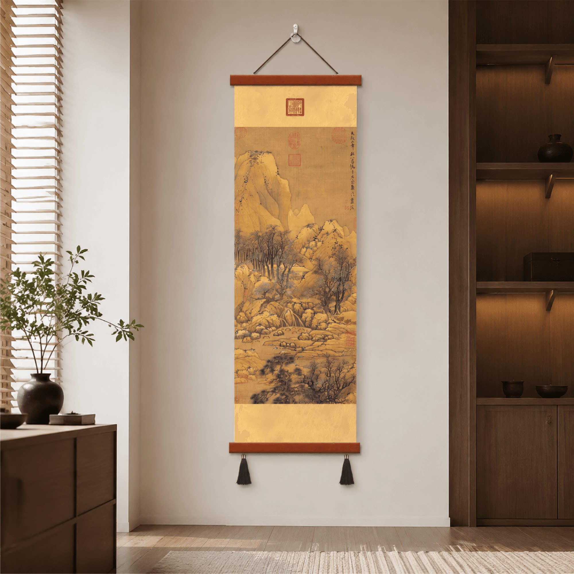 新中式传世名家原作复刻古典山水挂画玄关茶室书房客厅墙面装饰画