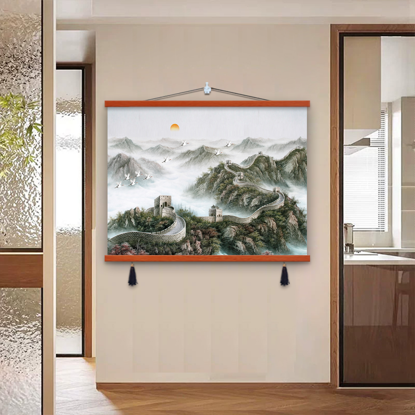 万里长城客厅挂画沙发背景墙壁画国画办公室装饰字画靠上图山水图