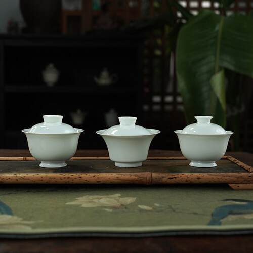 景德镇陶瓷茶具手工盖碗复古中式两才高温瓷防烫白瓷轻薄评茶盖碗