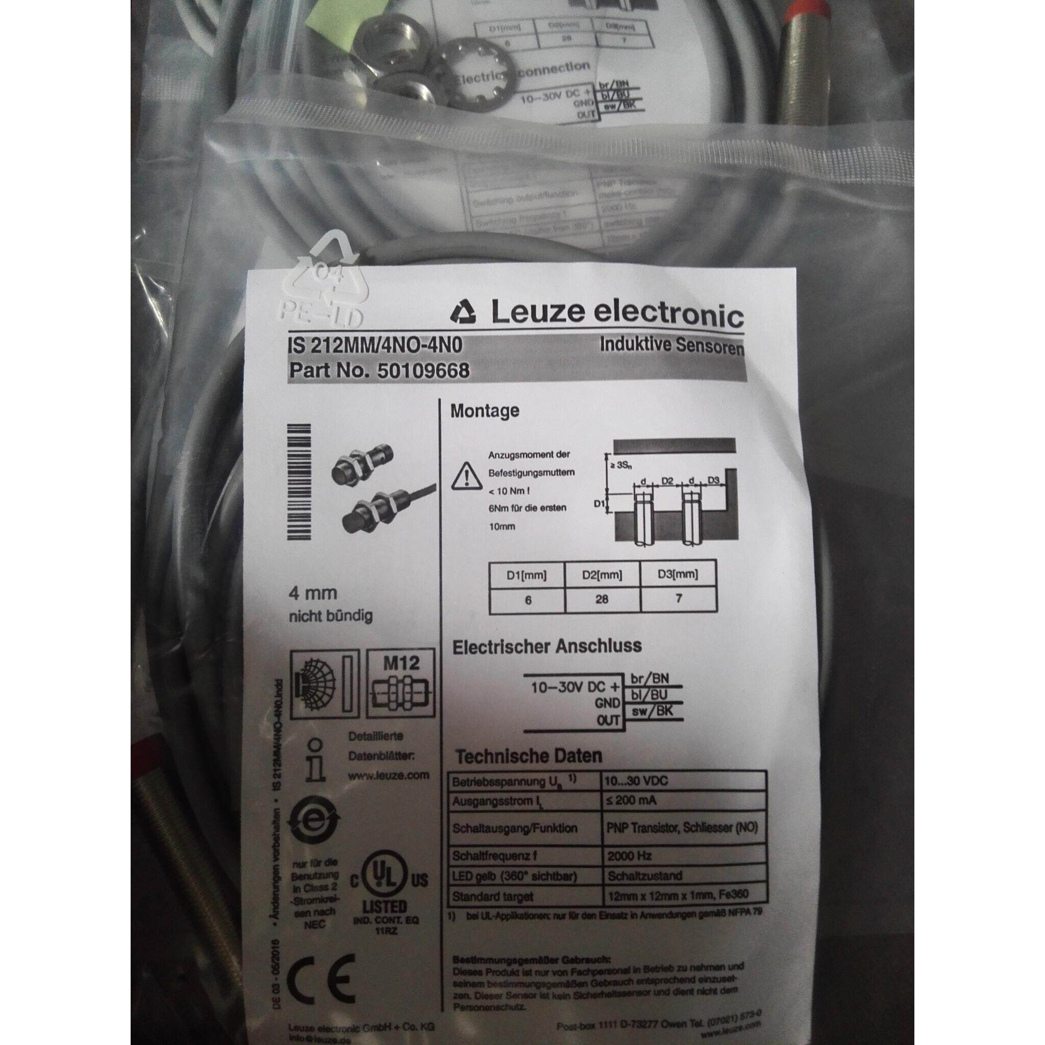 劳易测LEUZE电感式接近开关IS 212MM/4NO-4N0三线制PNP常开4mm