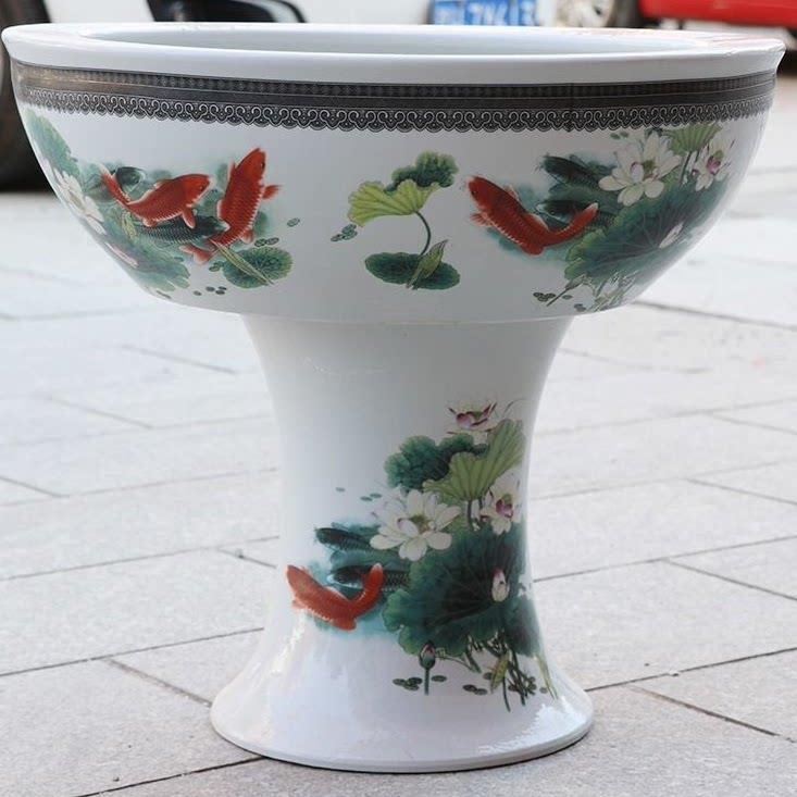 景德镇陶瓷盆落地立柱式鱼缸特大号金鱼缸睡莲碗莲荷花盆锦鲤室外