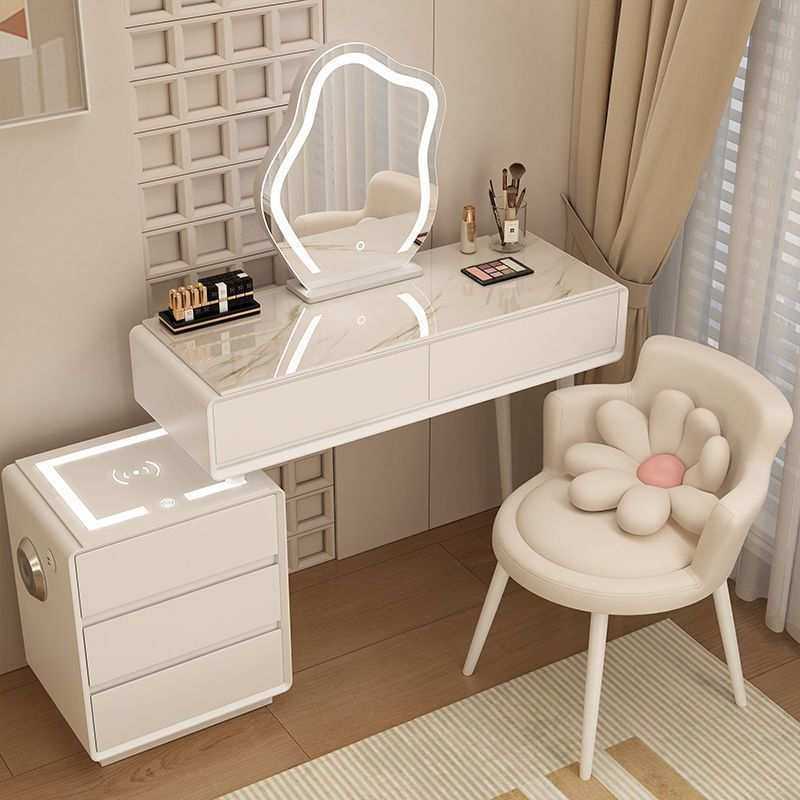 Tal奶油风卧室梳妆台实木岩板智能现代简约化妆桌侘寂风新款化妆