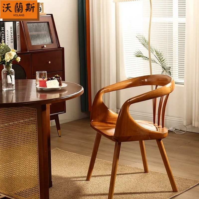 北欧原木整装咖啡厅创意太空舱家用书房书桌椅实木休闲椅网红餐椅