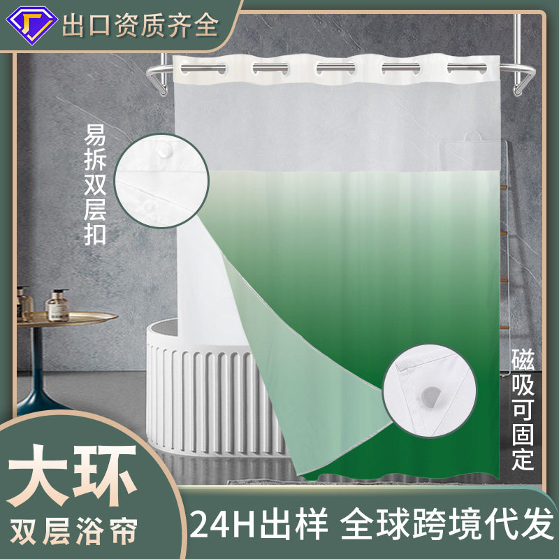 跨境双层大环数码印花门帘浴室防水浴帘卫生间专用防霉可定制