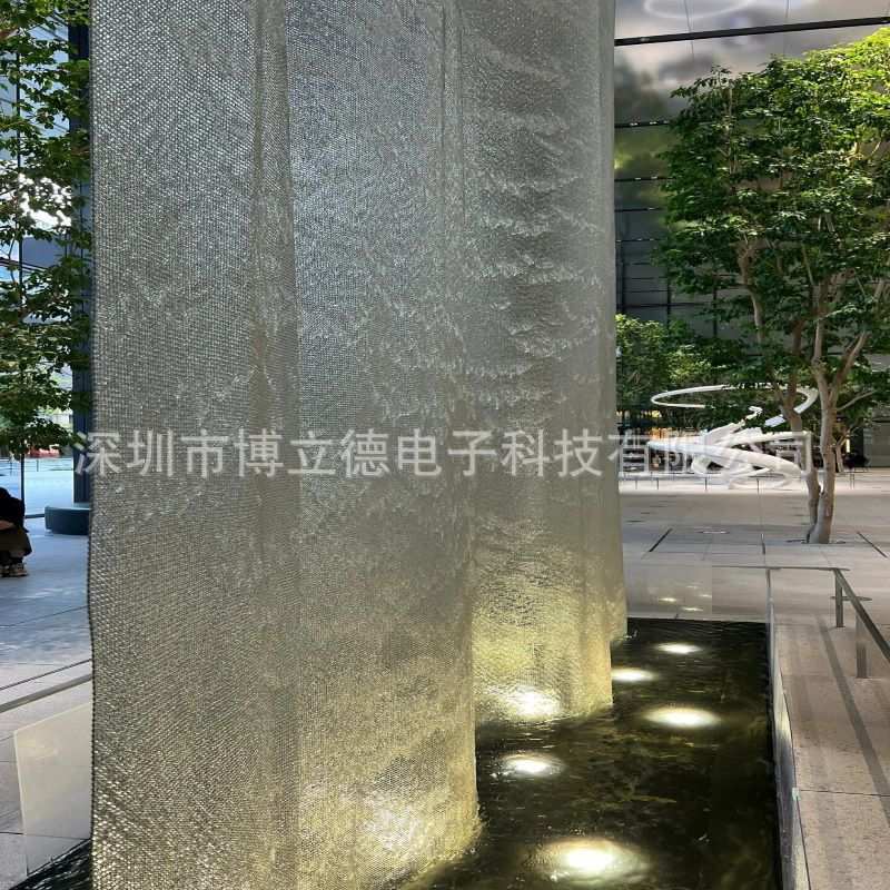 车展展厅室内装饰304不锈钢钢网水幕灯光氛围水景喷泉水幕施工