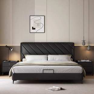 真皮床现代简约1.8米主卧双人床意式极简黑色储物婚床软包罗杰床