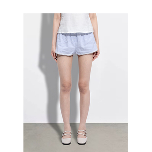 BM短裤女2026新款夏季蕾丝边蓝色条纹裤子设计感百搭显瘦休闲裤