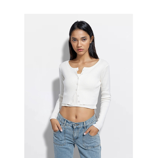 BM针织开衫女2026新款秋冬纯色高腰短款露脐百搭修身显瘦长袖上衣