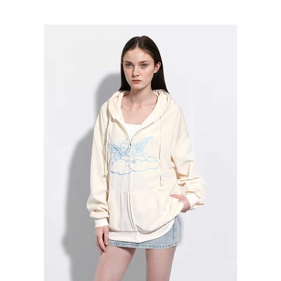 BM卫衣女2026新款秋冬刺绣天使拉链帽衫宽松百搭设计感卫衣外套