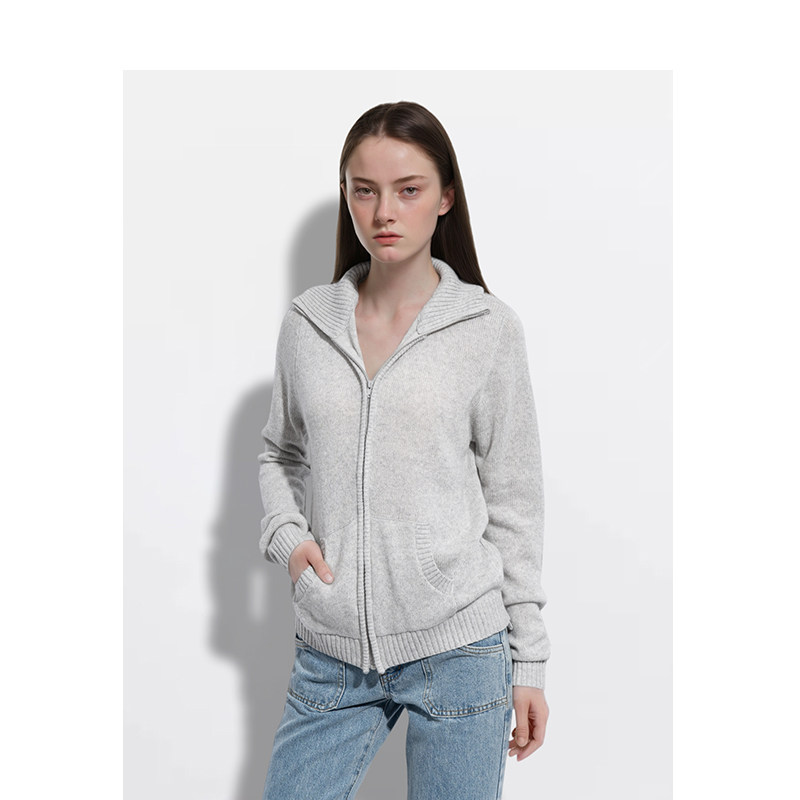 BM毛衣开衫女2026新款秋冬纯色半高领宽松显瘦慵懒风高级感外套