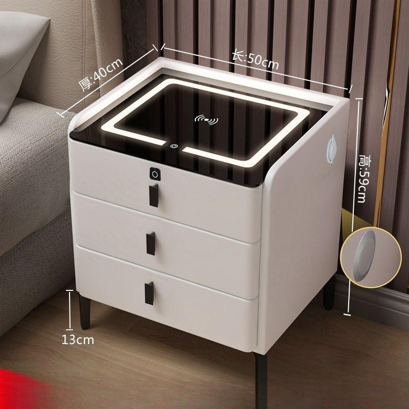 智能实木床头柜卧室家用轻奢简约无线充带多功能三层床边柜整装