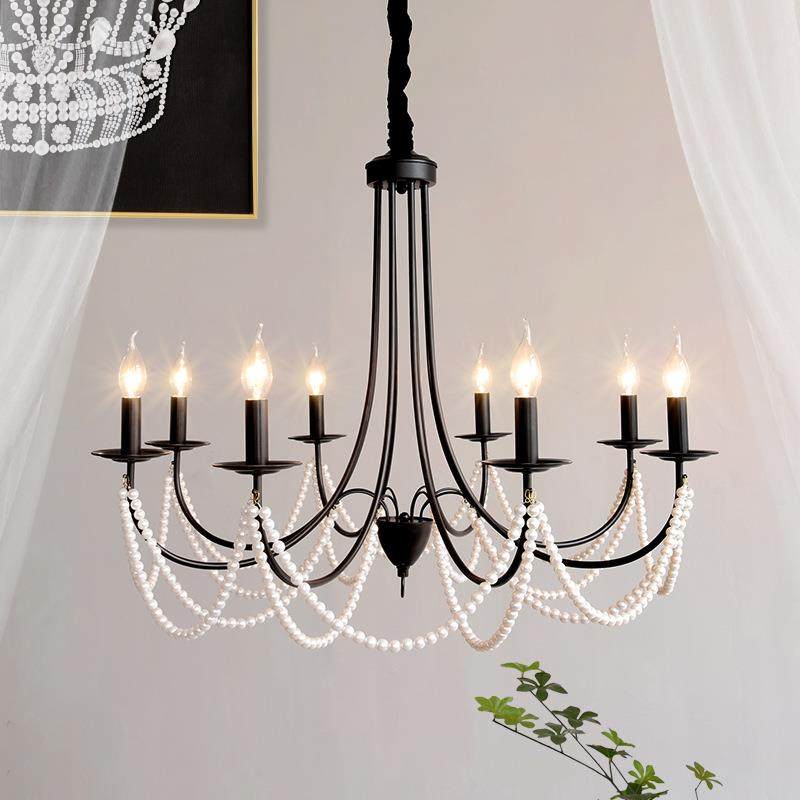 法式客厅吊灯黑色美式复古宫廷浪漫餐厅公主房主卧室房间蜡烛灯具