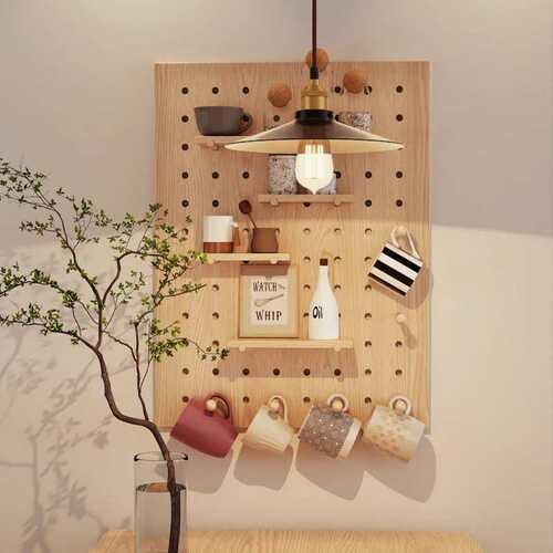 实木洞洞板墙上置物架墙面挂板装饰架入户玄关隔板壁挂收纳展示架