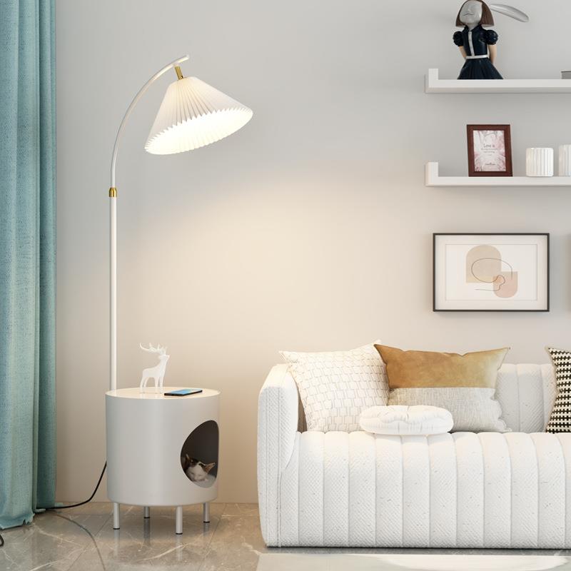 落地灯客厅沙发旁创意猫窝茶几置物架一体卧室床头立式台灯阅读灯