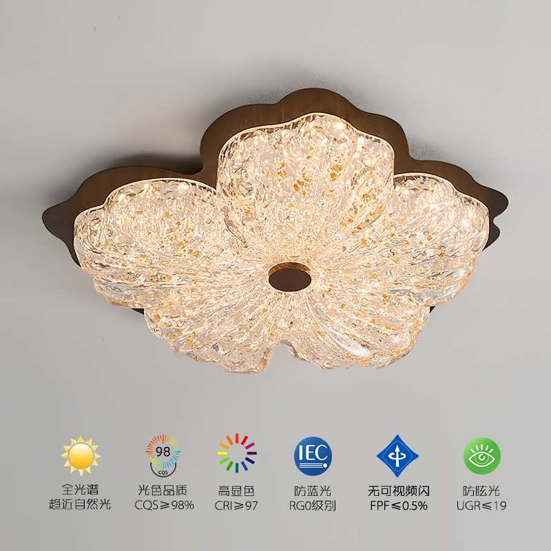 法式中古风卧室吸顶灯复古金箔花瓣轻奢高级感护眼主卧房间书房灯图片