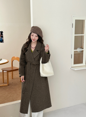 灰色CC DAYI 2025秋冬新款韩系双面羊绒大衣女中长款宽松羊毛呢