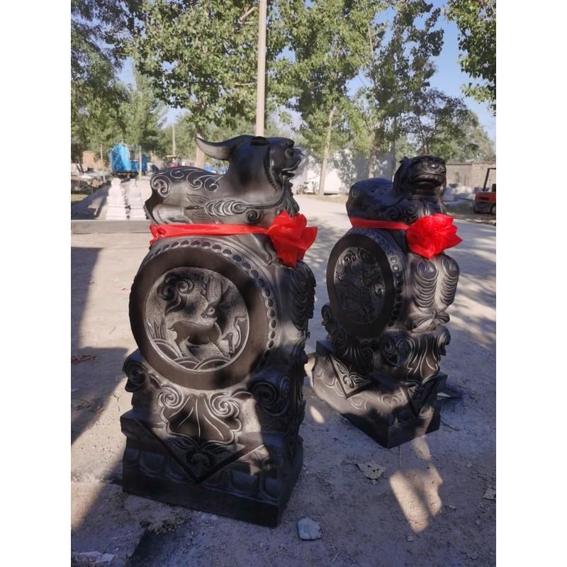 家用仿古青石f麒麟貔貅狮子门口石门大象整石摆件石雕门墩一对抱